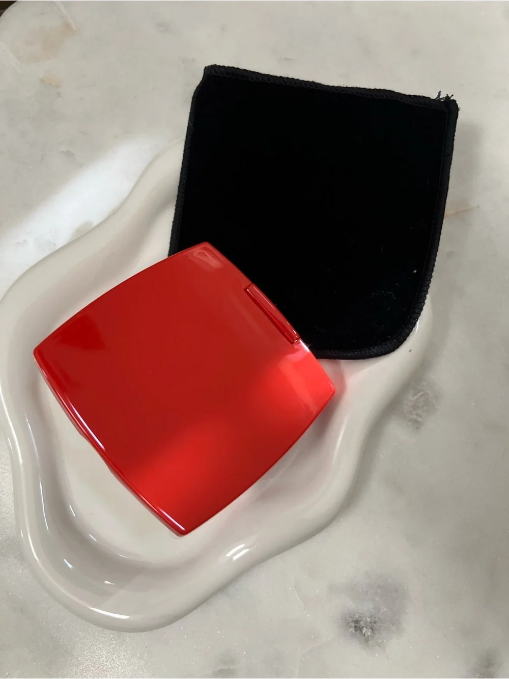LV Black Logo Red Compact Mirror